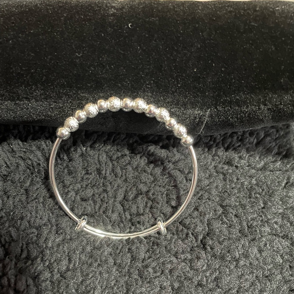 Silver Tone Beaded Bangle Bracelet